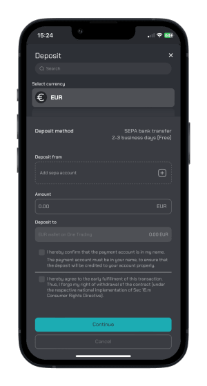 One Trading: Payments (Desktop)
