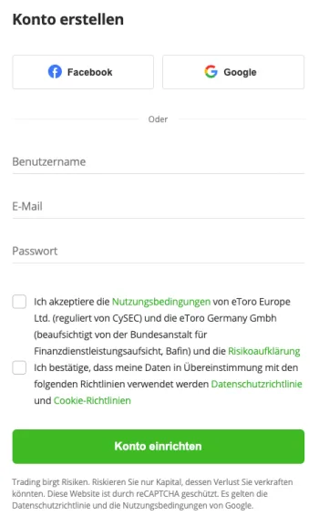 Auf eToro registrieren