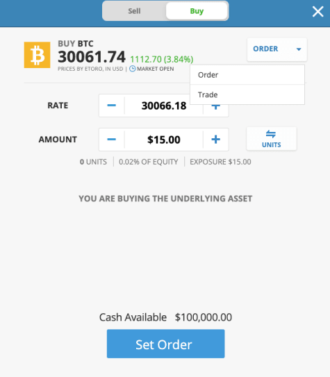 eToro Bitcoin Limit Order