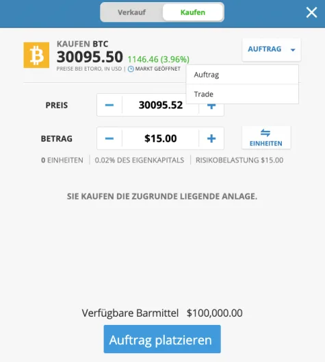 eToro Limit Auftrag Bitcoin