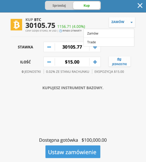 eToro Zlecenie Limitowe Bitcoin