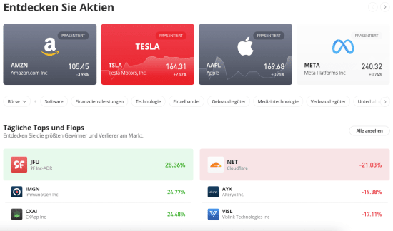 eToro Aktien und ETFs