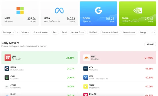 eToro Stocks and ETFs