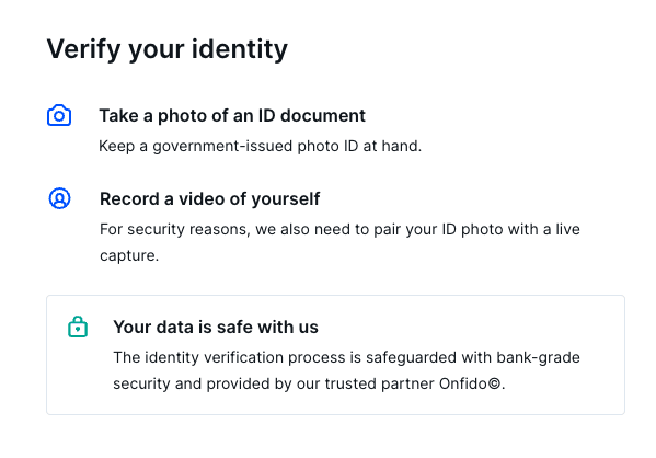 Bitvavo KYC process: 1. Scan ID Document 2. Take a Video of yourself