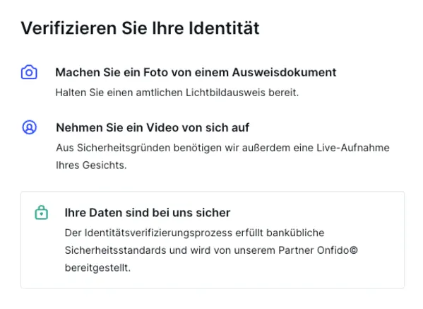 Bitvavo KYC-Prozess: 1. Scanne dein Ausweisdokument 2. Nimm ein Video von dir auf