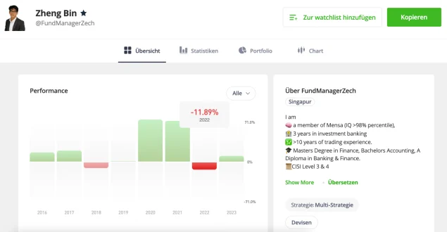 eToro Copy Trading Profil