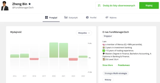 Przykładowy profil eToro Copy Trading