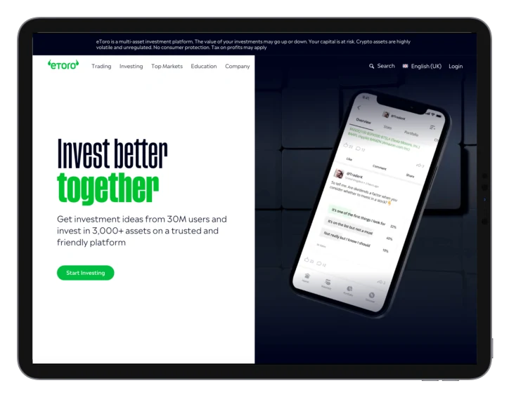 eToro: Strona (Desktop)